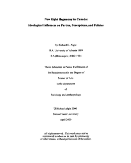 New Right Eegemony in Canada: Ideological Influences on Parties