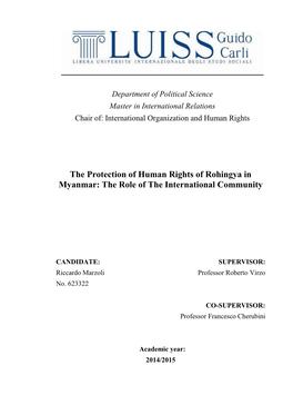 The Protection of Human Rights of Rohingya in Myanmar: the Role of the International Community