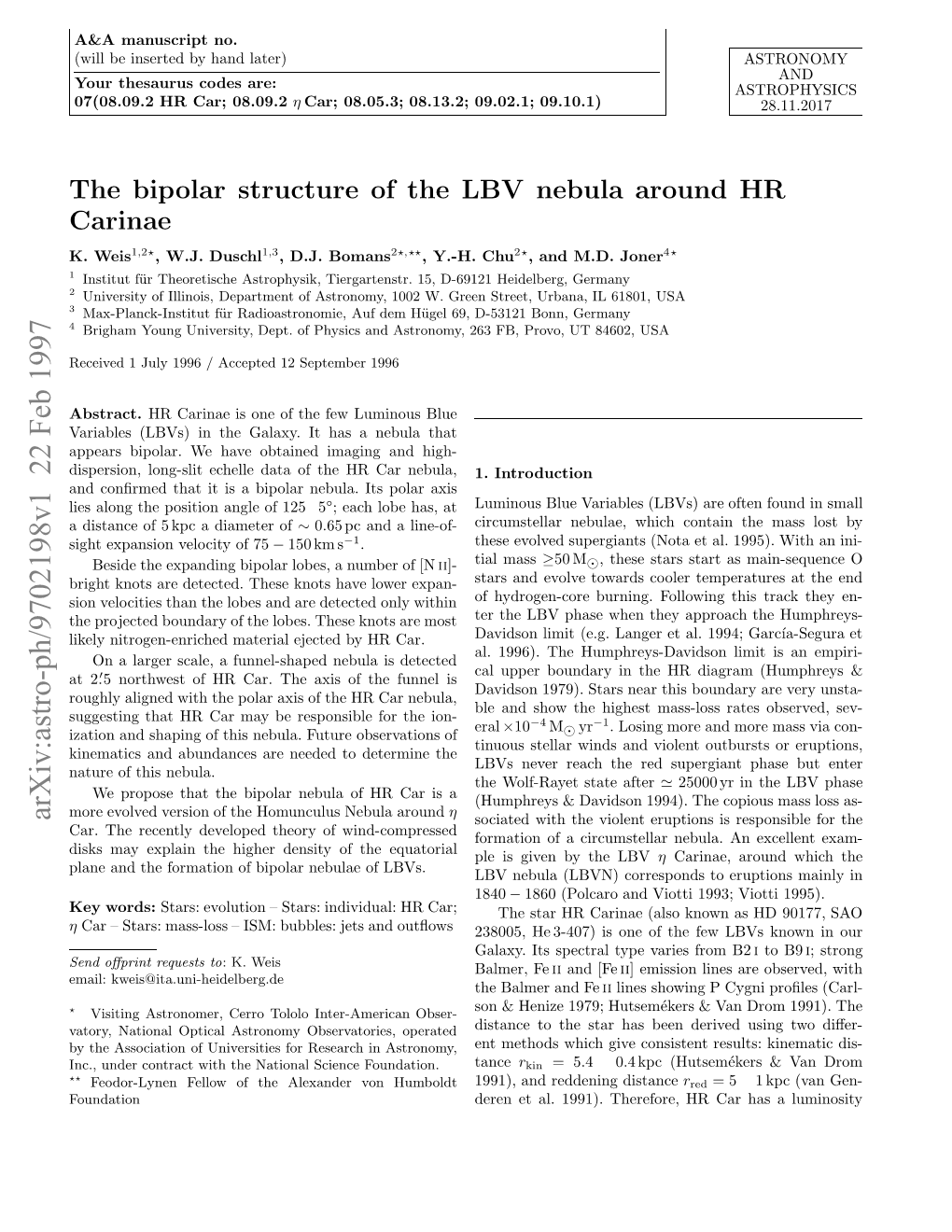 The Bipolar Structure of the LBV Nebula Around HR Carinae