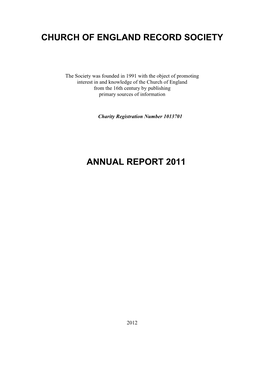 Church of England Record Society Annual Report 2011