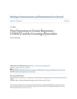 UNESCO and the Licensing of Journalists Karen D