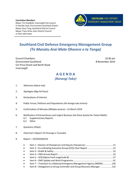 Southland Civil Defence Emergency Management Group Agenda.Docx