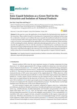 Ionic Liquid Solutions As a Green Tool for the Extraction and Isolation of Natural Products