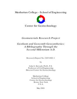 Geomaterials Research Project Geofoam and Geocomb Geosynthetics: a Bibliography Through the Second Millennium A.D