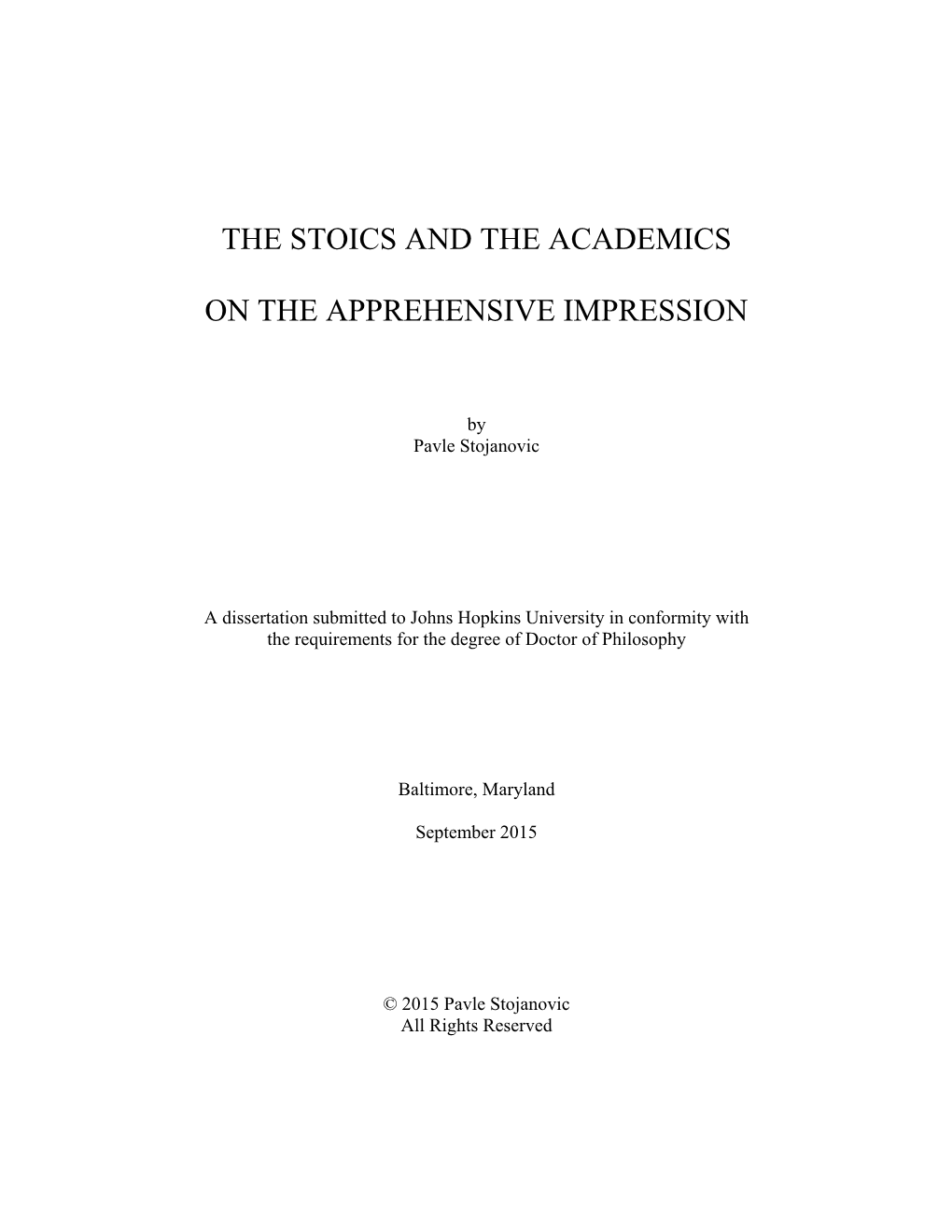 The Stoics and the Academics on the Apprehensive Impression