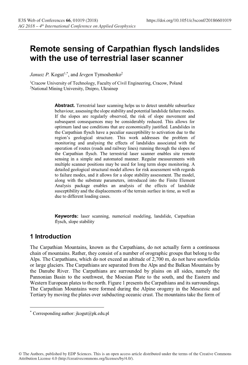 Remote Sensing of Carpathian Flysch Landslides with the Use of Terrestrial Laser Scanner