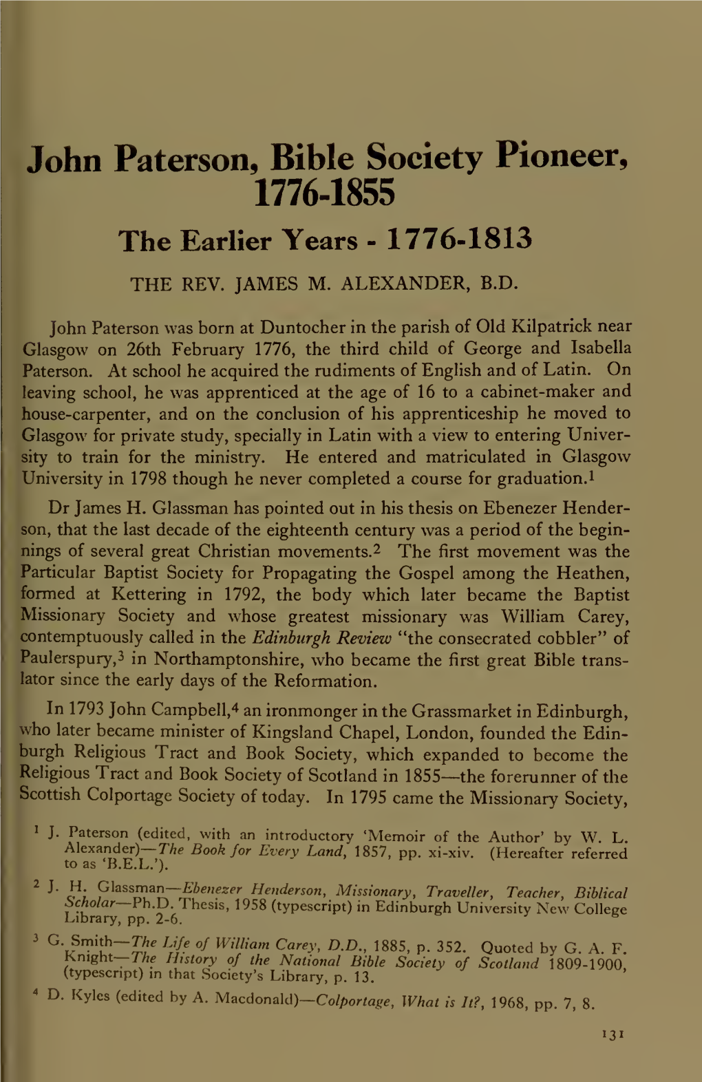 John Paterson, Bible Society Pioneer, 1776-1855
