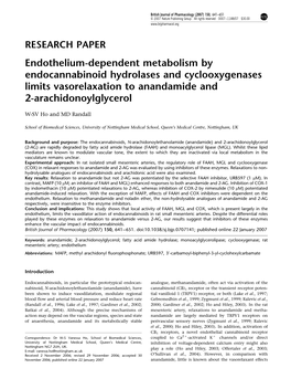 Endothelium-Dependent Metabolism by Endocannabinoid Hydrolases and Cyclooxygenases Limits Vasorelaxation to Anandamide and 2-Arachidonoylglycerol