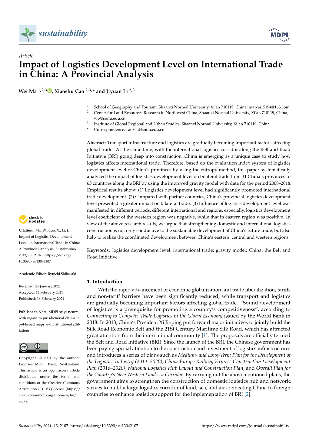 Impact of Logistics Development Level on International Trade in China: a Provincial Analysis