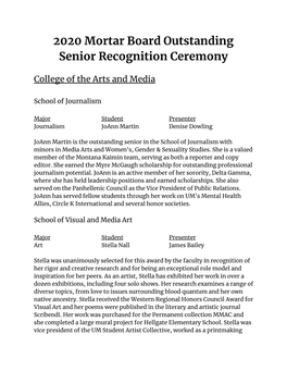 2020 Mortar Board Outstanding Senior Recognition Ceremony