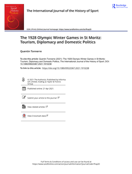 The 1928 Olympic Winter Games in St Moritz: Tourism, Diplomacy and Domestic Politics