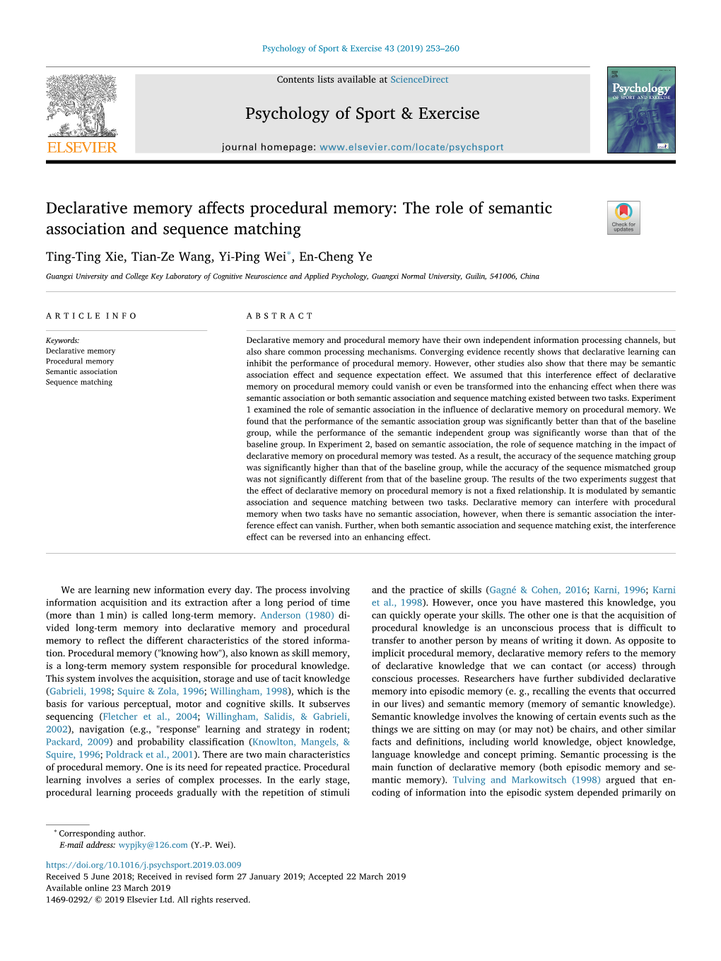 Declarative Memory Affects Procedural Memory the Role of Semantic