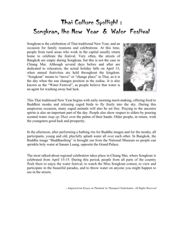 Songkran, the New Year & Water Festival