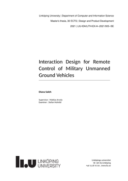 Interaction Design for Remote Control of Military Unmanned Ground Vehicles