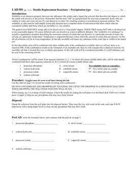 LAD H1 (Pg of ) Double Replacement Reactions