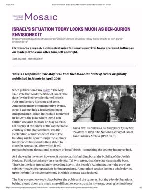 Israel's Situation Today Looks Much As Ben-Gurion Envisioned It (Pdf)