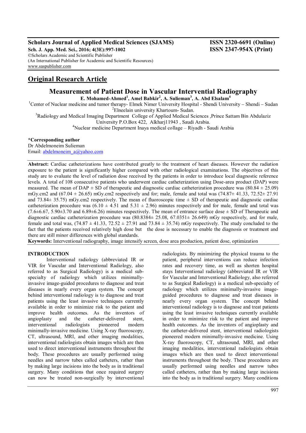 Original Research Article Measurement of Patient Dose In