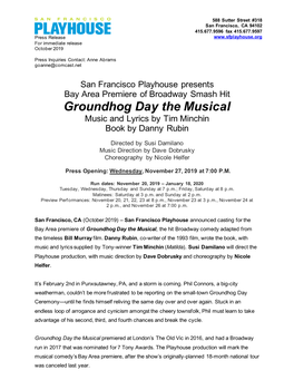 Groundhog Day the Musical Music and Lyrics by Tim Minchin Book by Danny Rubin