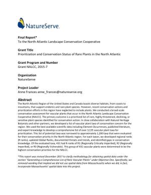 Natureserve Rare Plant Prioritization North Atlantic LCC Final Report