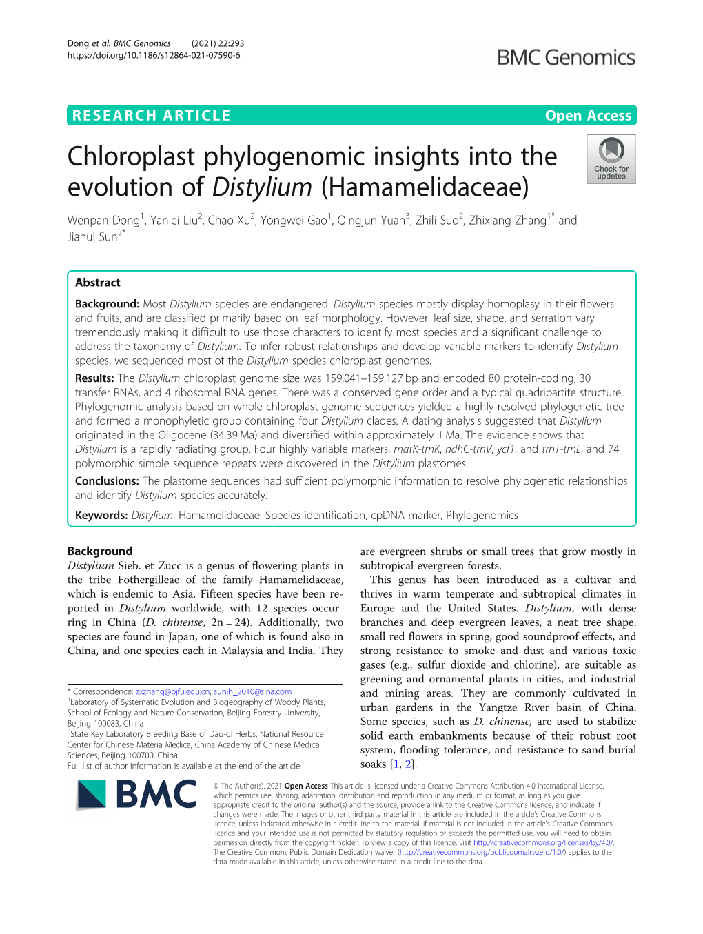 Chloroplast Phylogenomic Insights Into the Evolution of Distylium (Hamamelidaceae)