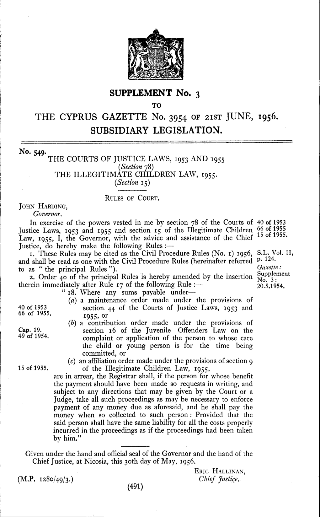 SUPPLEMENT No. 3 the CYPRUS GAZETTE No. 3954 of ZIST JUNE