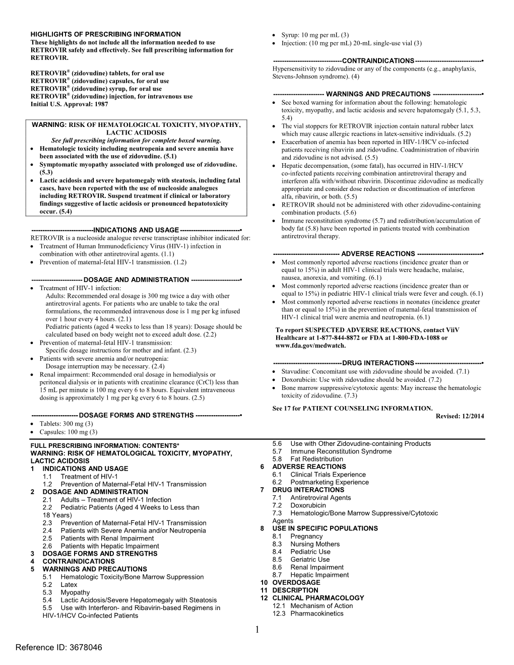 RETROVIR (Zidovudine) Tablets, for Oral Use Stevens-Johnson Syndrome)