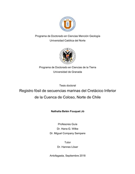 Registro Fósil De Secuencias Marinas Del Cretácico Inferior De La Cuenca De Coloso, Norte De Chile