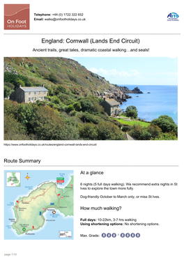 England: Cornwall (Lands End Circuit) Ancient Trails, Great Tales, Dramatic Coastal Walking…And Seals!