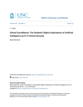 School Surveillance: the Students' Rights Implications of Artificial Intelligence As K-12 School Security