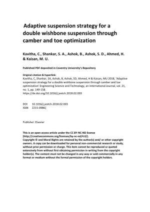 Adaptive Suspension Strategy for a Double Wishbone Suspension Through Camber and Toe Optimization