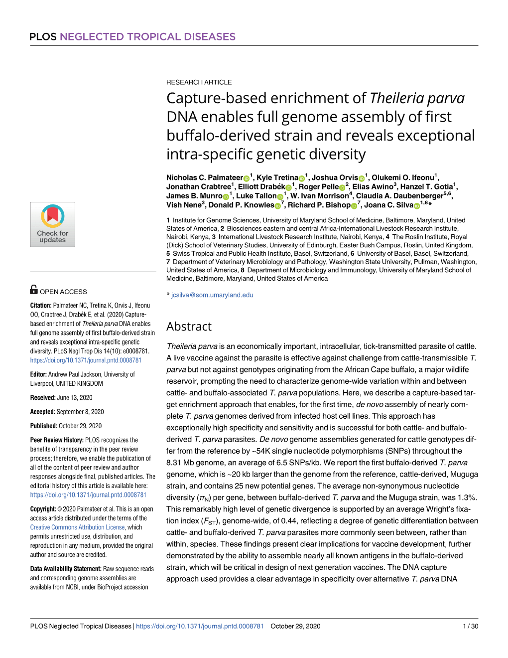 Capture-Based Enrichment of Theileria Parva DNA Enables Full Genome Assembly of First Buffalo-Derived Strain and Reveals Exceptional Intra-Specific Genetic Diversity