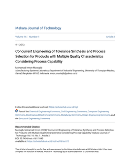 Concurrent Engineering of Tolerance Synthesis and Process Selection for Products with Multiple Quality Characteristcs Considering Process Capability