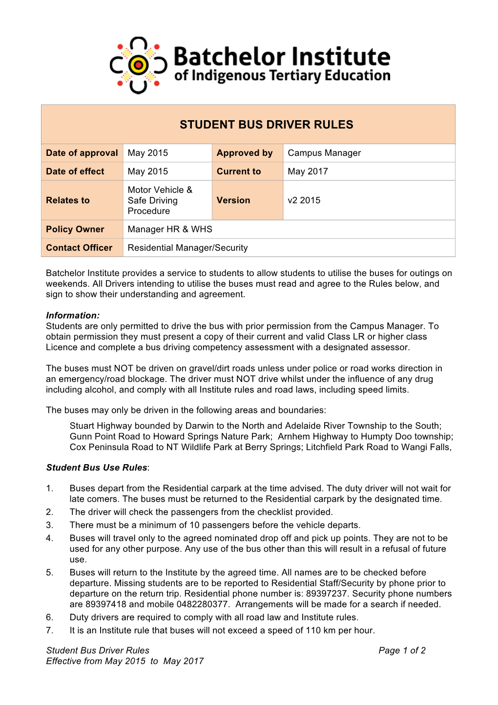 Student Bus Driver Rules