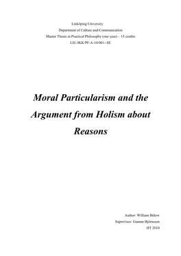 Moral Particularism and the Argument from Holism About Reasons