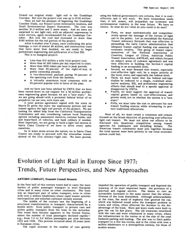 Evolution of Light Rail in Europe Since 1977: Trends, Future Perspectives, and New Approaches