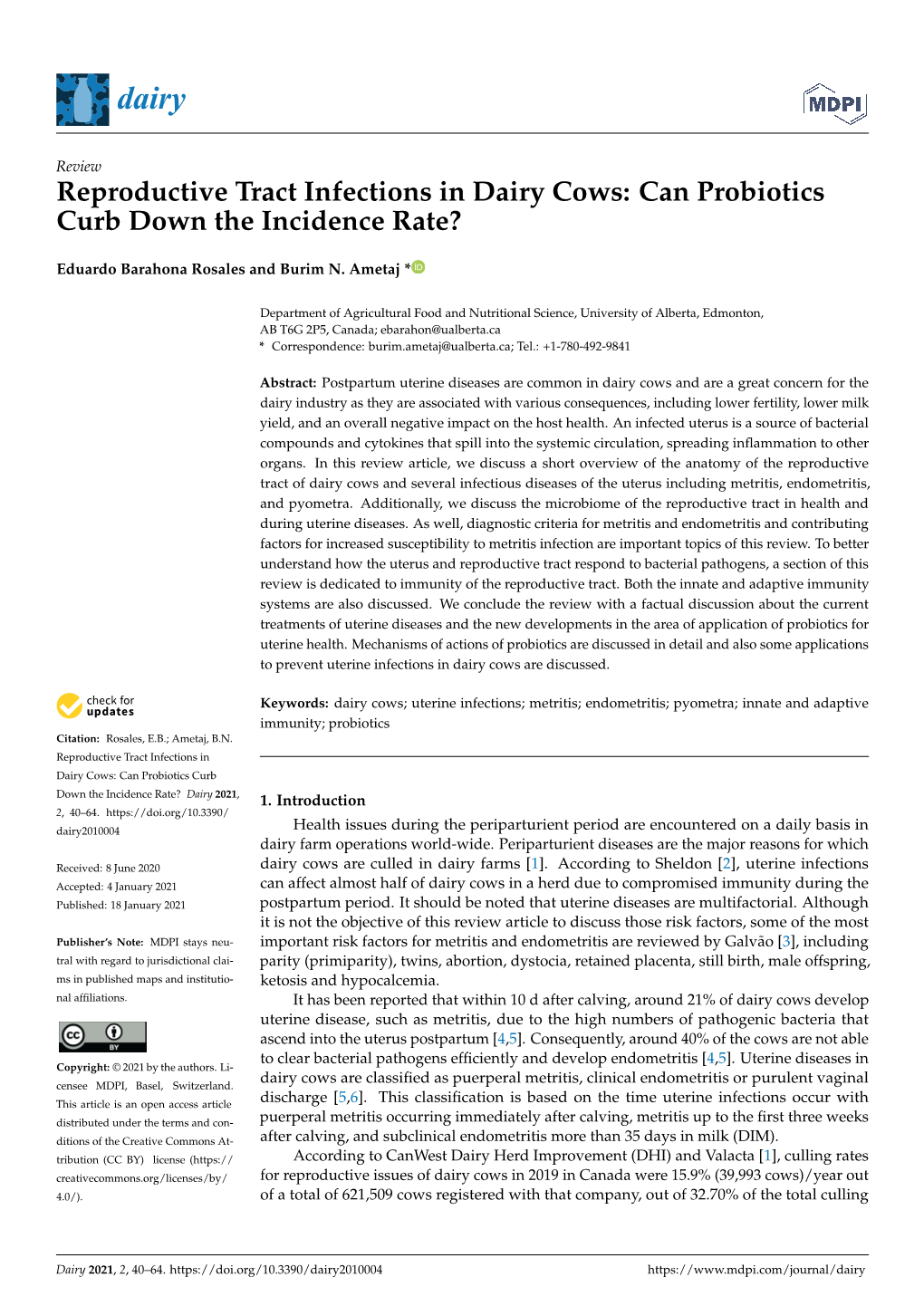 Reproductive Tract Infections in Dairy Cows: Can Probiotics Curb Down the Incidence Rate?