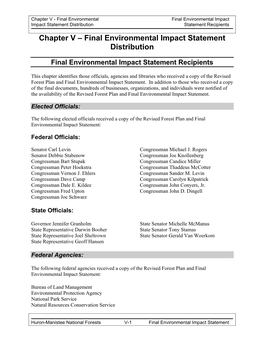 Final Environmental Impact Statement Distribution