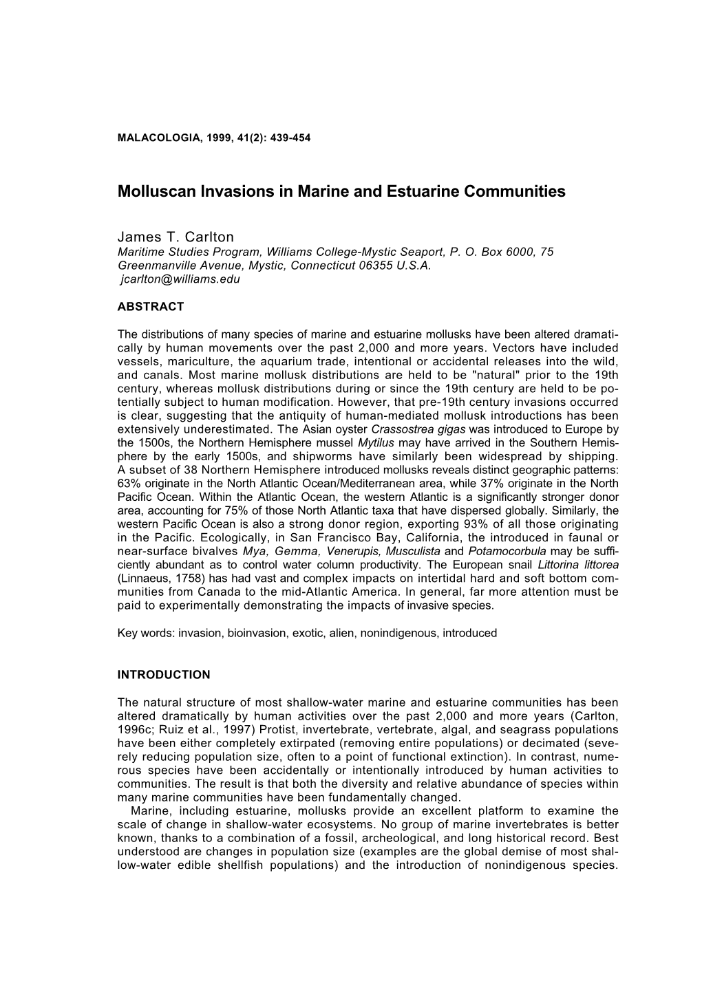 Molluscan Invasions in Marine and Estuarine Communities