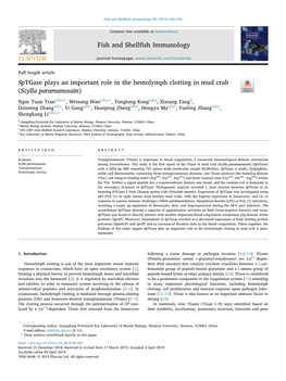 Sptgase Plays an Important Role in the Hemolymph Clotting in Mud Crab (Scylla Paramamosain) T