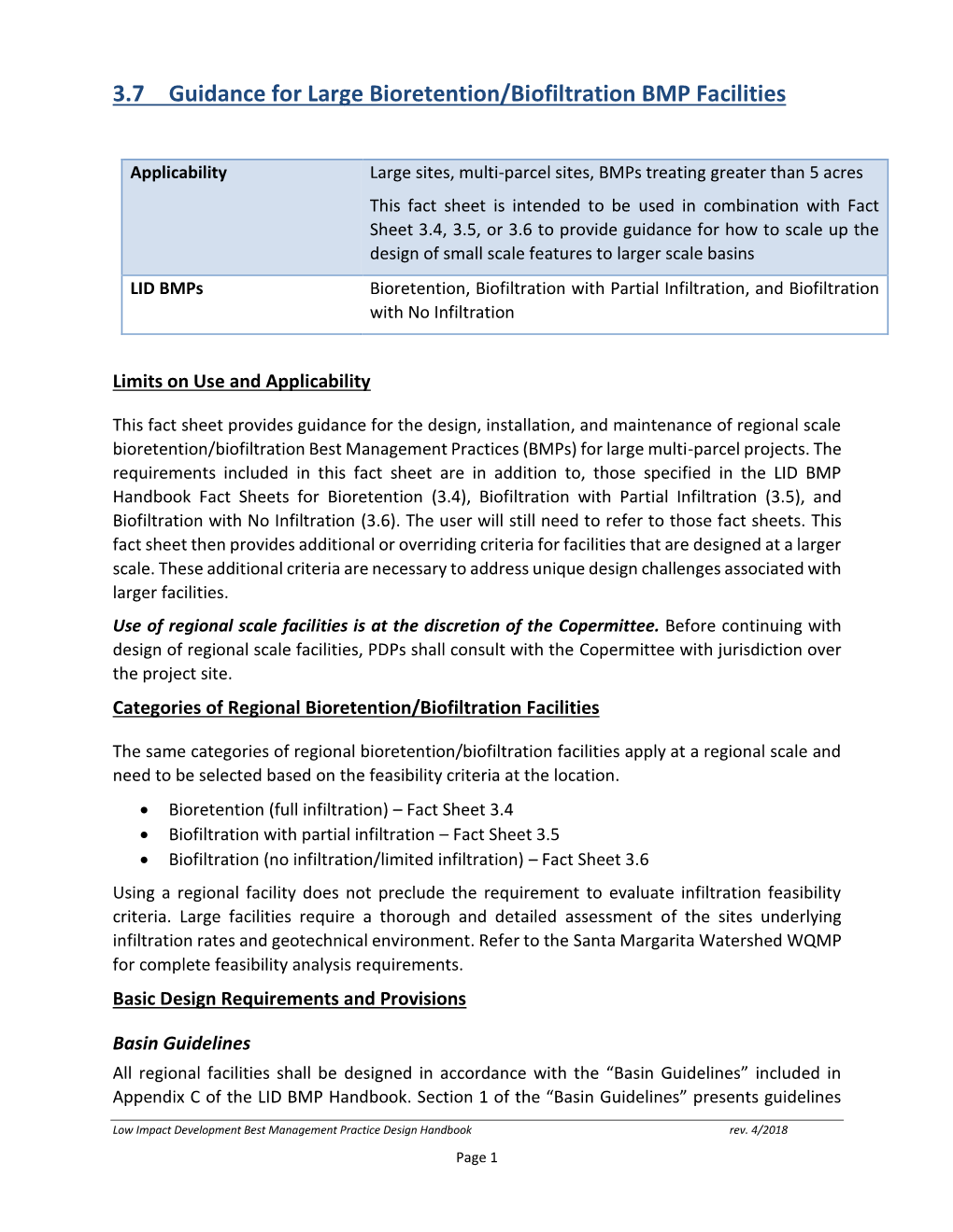 3.7 Guidance for Large Bioretention/Biofiltration BMP Facilities