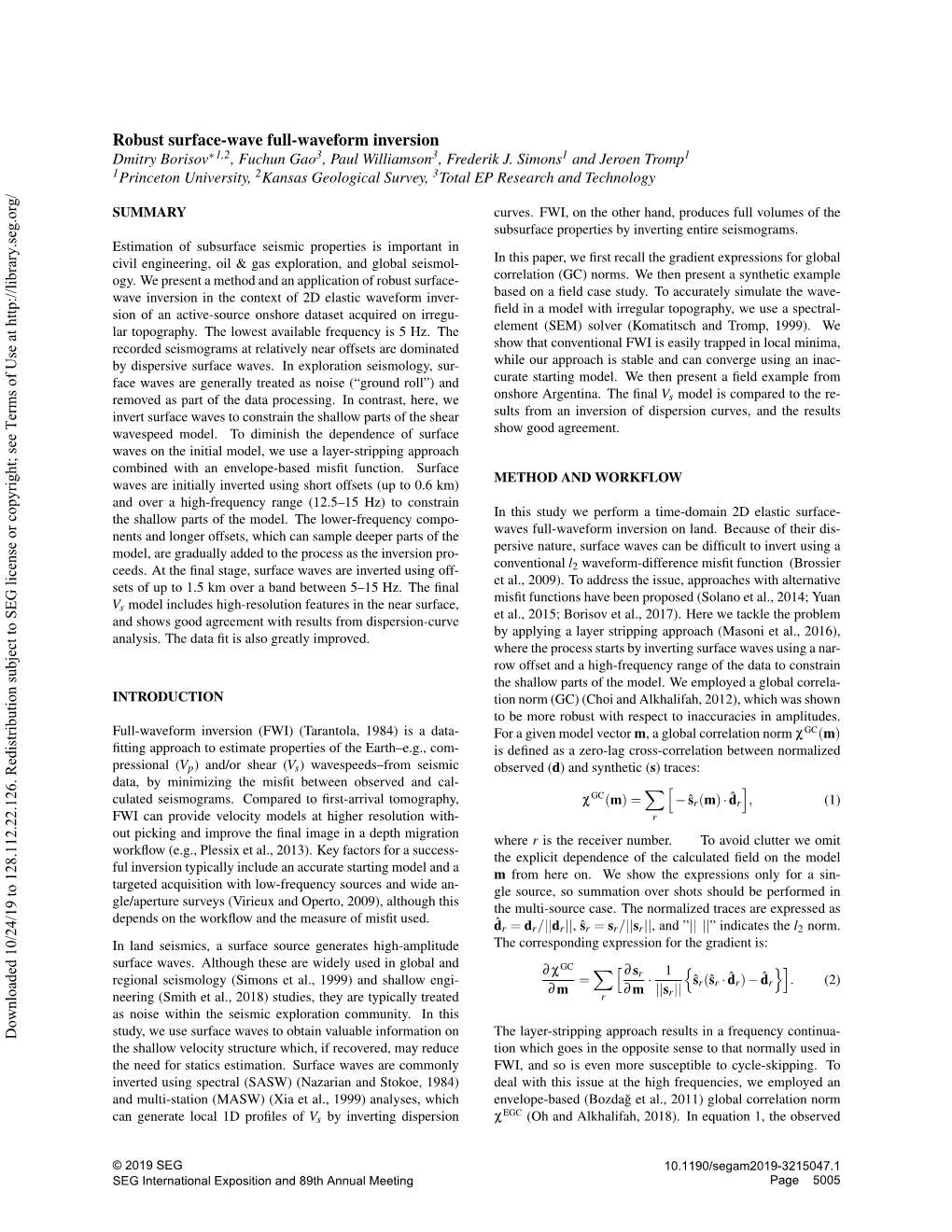 Robust Surface-Wave Full-Waveform Inversion Dmitry Borisov∗1,2, Fuchun Gao3, Paul Williamson3, Frederik J