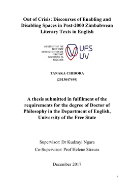 Out of Crisis: Discourses of Enabling and Disabling Spaces in Post-2000 Zimbabwean Literary Texts in English