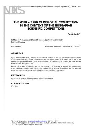 The Gyula Farkas Memorial Competition in the Context of the Hungarian Scientific Competitions