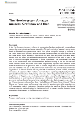 The Northwestern Amazon Malocas: Craft Now and Then