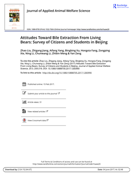 Attitudes Toward Bile Extraction from Living Bears: Survey of Citizens and Students in Beijing