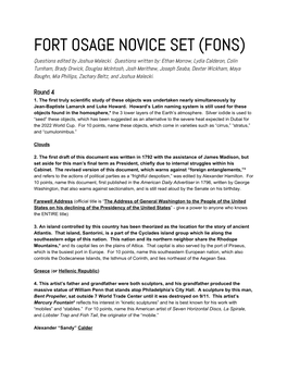 FORT OSAGE NOVICE SET (FONS) Questions Edited by Joshua Malecki