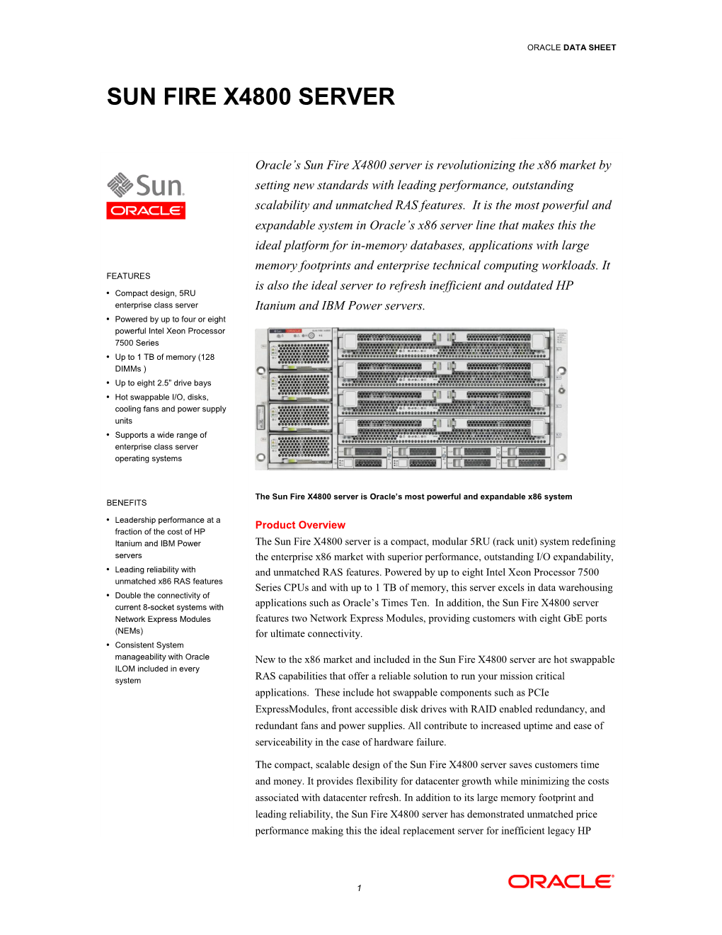 Sun Fire X4800 Server Data Sheet