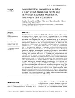Benzodiazepines Prescription in Dakar: a Study About Prescribing Habits and Knowledge in General Practitioners, Neurologists