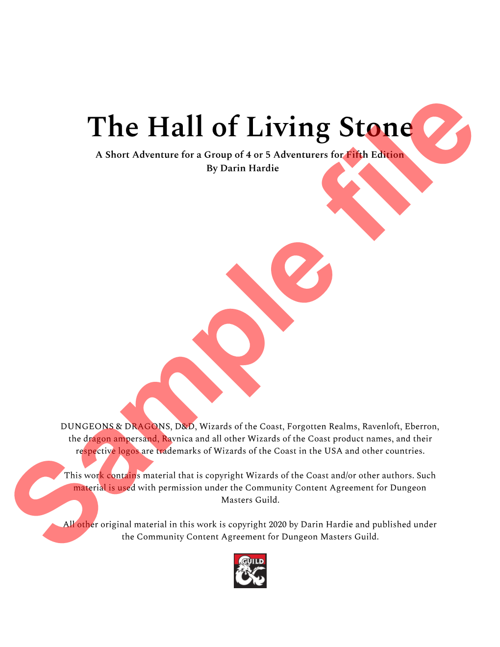 The Hall of Living Stone a Short Adventure for a Group of 4 Or 5 Adventurers for Fifth Edition by Darin Hardie