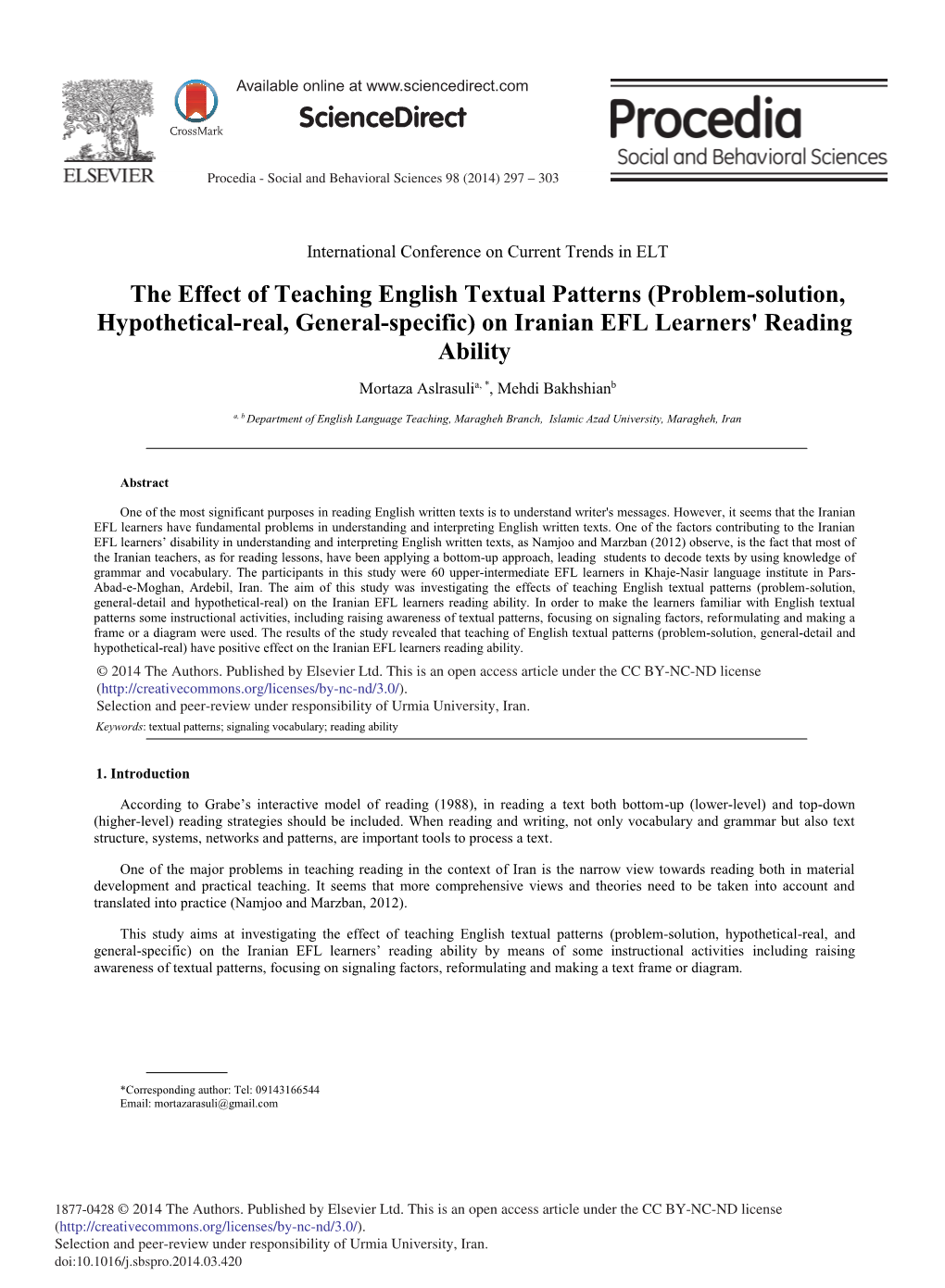 On Iranian EFL Learners' Reading Ability